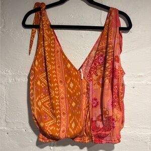 Free People Orange and Pink Boho Tank Top